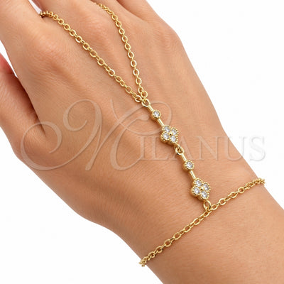 Oro Laminado Fancy Bracelet, Gold Filled Style Four-leaf Clover and Rolo Design, with White Cubic Zirconia, Polished, Golden Finish, 03.60.0191.07 (02 MM Thickness, 7 Inches Length)