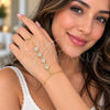 Oro Laminado Fancy Bracelet, Gold Filled Style Four-leaf Clover and Rolo Design, with White Cubic Zirconia, Polished, Golden Finish, 03.60.0192.07 (02 MM Thickness, 7 Inches Length)