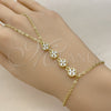 Oro Laminado Fancy Bracelet, Gold Filled Style Four-leaf Clover and Rolo Design, with White Cubic Zirconia, Polished, Golden Finish, 03.60.0192.07 (02 MM Thickness, 7 Inches Length)