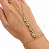 Oro Laminado Fancy Bracelet, Gold Filled Style Four-leaf Clover and Rolo Design, with White Cubic Zirconia, Polished, Golden Finish, 03.60.0192.07 (02 MM Thickness, 7 Inches Length)