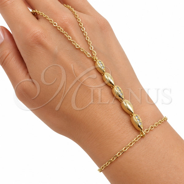 Oro Laminado Fancy Bracelet, Gold Filled Style Teardrop and Rolo Design, with White Cubic Zirconia, Polished, Golden Finish, 03.60.0193.07 (02 MM Thickness, 7 Inches Length)