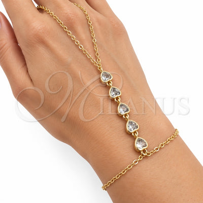 Oro Laminado Fancy Bracelet, Gold Filled Style Heart and Rolo Design, with White Cubic Zirconia, Polished, Golden Finish, 03.60.0194.07 (02 MM Thickness, 7 Inches Length)