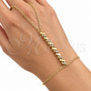 Oro Laminado Fancy Bracelet, Gold Filled Style Rolo and Hand Chain with Ring Design, with White Micro Pave, Polished, Golden Finish, 03.60.0195.07 (02 MM Thickness, 7 Inches Length)