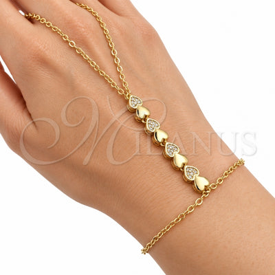 Oro Laminado Fancy Bracelet, Gold Filled Style Heart and Rolo Design, with White Micro Pave, Polished, Golden Finish, 03.60.0197.07 (02 MM Thickness, 7 Inches Length)