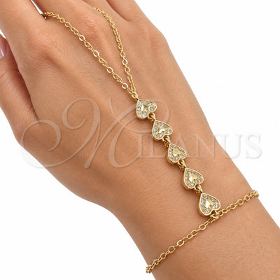Oro Laminado Fancy Bracelet, Gold Filled Style Heart and Rolo Design, with White Micro Pave, Polished, Golden Finish, 03.60.0198.07 (02 MM Thickness, 7 Inches Length)