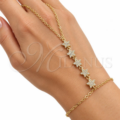 Oro Laminado Fancy Bracelet, Gold Filled Style Star and Rolo Design, with White Micro Pave, Polished, Golden Finish, 03.60.0199.07 (02 MM Thickness, 7 Inches Length)