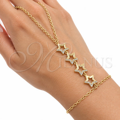 Oro Laminado Fancy Bracelet, Gold Filled Style Star and Rolo Design, with White Cubic Zirconia, Polished, Golden Finish, 03.60.0200.07 (02 MM Thickness, 7 Inches Length)