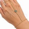 Oro Laminado Fancy Bracelet, Gold Filled Style Four-leaf Clover and Ball Design, with Sapphire Blue and Turquoise Cubic Zirconia, Polished, Golden Finish, 03.60.0202.07 (Thickness, 8 Inches Length)
