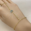 Oro Laminado Fancy Bracelet, Gold Filled Style Butterfly and Ball Design, with Sapphire Blue and Turquoise Micro Pave, Polished, Golden Finish, 03.60.0203.07 (Thickness, 8 Inches Length)