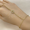 Oro Laminado Fancy Bracelet, Gold Filled Style Four-leaf Clover and Ball Design, with White Cubic Zirconia, Polished, Golden Finish, 03.60.0204.1.07 (Thickness, 8 Inches Length)