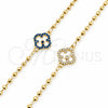 Oro Laminado Fancy Bracelet, Gold Filled Style Four-leaf Clover and Ball Design, with White Cubic Zirconia, Polished, Golden Finish, 03.60.0204.1.07 (Thickness, 8 Inches Length)