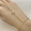 Oro Laminado Fancy Bracelet, Gold Filled Style Star and Ball Design, with White Cubic Zirconia and White Micro Pave, Polished, Golden Finish, 03.60.0205.07 (Thickness, 8 Inches Length)