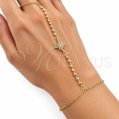 Oro Laminado Fancy Bracelet, Gold Filled Style Star and Ball Design, with White Cubic Zirconia and White Micro Pave, Polished, Golden Finish, 03.60.0205.07 (Thickness, 8 Inches Length)