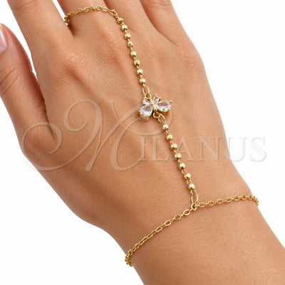 Oro Laminado Fancy Bracelet, Gold Filled Style Butterfly and Ball Design, with White Cubic Zirconia, Polished, Golden Finish, 03.60.0207.07 (Thickness, 8 Inches Length)