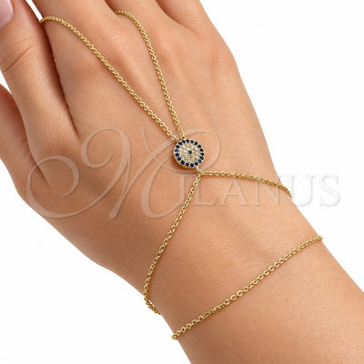 Oro Laminado Fancy Bracelet, Gold Filled Style Evil Eye and Rolo Design, with Sapphire Blue and White Micro Pave, Polished, Golden Finish, 03.60.0208.14 (01 MM Thickness, 14 Inches Length)