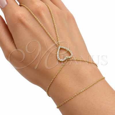 Oro Laminado Fancy Bracelet, Gold Filled Style Heart and Rolo Design, with White Cubic Zirconia, Polished, Golden Finish, 03.60.0210.14 (01 MM Thickness, 14 Inches Length)