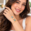 Oro Laminado Fancy Bracelet, Gold Filled Style Heart and Rolo Design, with White Cubic Zirconia, Turquoise Enamel Finish, Golden Finish, 03.60.0211.07 (02 MM Thickness, 7 Inches Length)