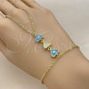 Oro Laminado Fancy Bracelet, Gold Filled Style Heart and Rolo Design, with White Cubic Zirconia, Turquoise Enamel Finish, Golden Finish, 03.60.0211.07 (02 MM Thickness, 7 Inches Length)