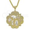 Oro Laminado Religious Pendant, Gold Filled Style Elephant and Owl Design, Polished, Tricolor, 05.351.0022