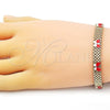 Oro Laminado Fancy Bracelet, Gold Filled Style Butterfly and Bismark Design, Red Enamel Finish, Golden Finish, 03.331.0216.08