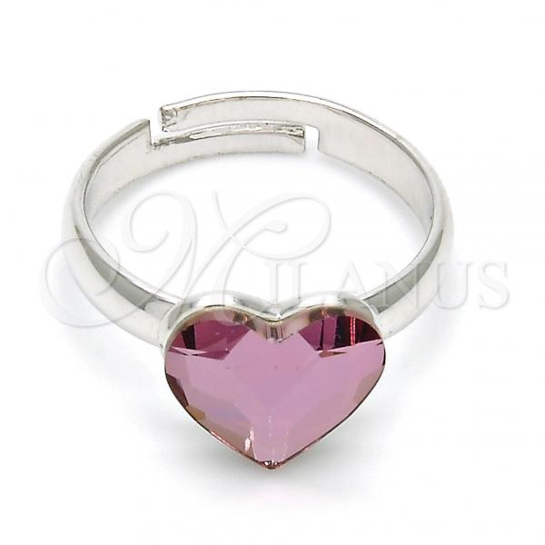 Rhodium Plated Multi Stone Ring, Heart Design, with Antique Pink Swarovski Crystals, Polished, Rhodium Finish, 01.239.0002.2 (One size fits all)