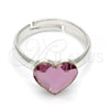 Rhodium Plated Multi Stone Ring, Heart Design, with Antique Pink Swarovski Crystals, Polished, Rhodium Finish, 01.239.0002.2 (One size fits all)