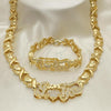Oro Laminado Necklace and Bracelet, Gold Filled Style Hugs and Kisses Design, with White Cubic Zirconia, Golden Finish, 10.180.0004
