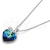 Rhodium Plated Pendant Necklace, Heart Design, with Bermuda Blue Swarovski Crystals and White Crystal, Polished, Rhodium Finish, 04.239.0007.16