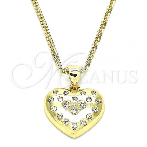 Oro Laminado Pendant Necklace, Gold Filled Style Heart Design, with White Micro Pave, Polished, Golden Finish, 04.156.0353.20