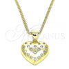 Oro Laminado Pendant Necklace, Gold Filled Style Heart Design, with White Micro Pave, Polished, Golden Finish, 04.156.0353.20