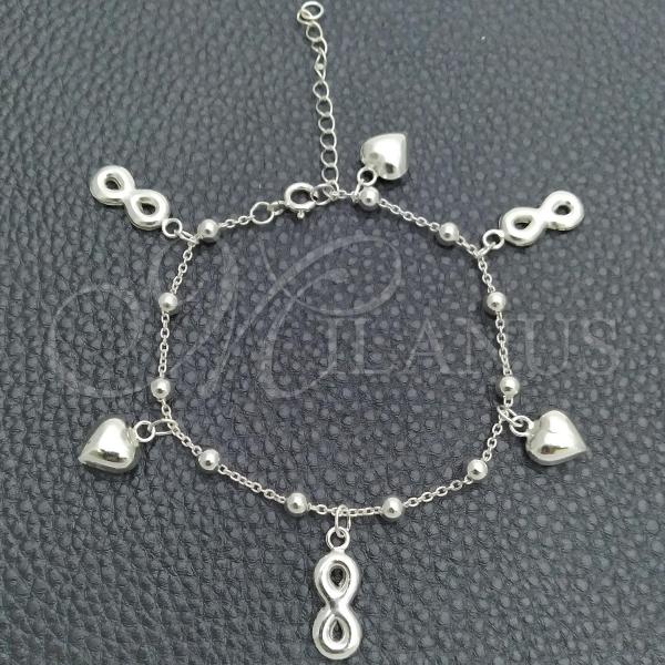 Sterling Silver Charm Bracelet, Infinite and Heart Design, Polished, Silver Finish, 03.395.0014.07