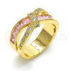 Oro Laminado Multi Stone Ring, Gold Filled Style with Pink and White Cubic Zirconia, Polished, Golden Finish, 01.210.0045.14.08 (Size 8)