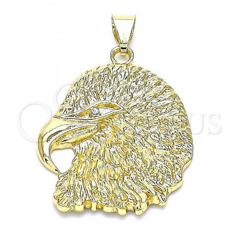 Oro Laminado Fancy Pendant, Gold Filled Style Eagle Design, with White Crystal, Polished, Golden Finish, 05.213.0123