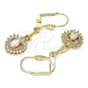 Oro Laminado Long Earring, Gold Filled Style Heart Design, with White Cubic Zirconia, Polished, Golden Finish, 02.213.0336