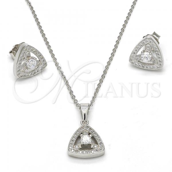 Sterling Silver Earring and Pendant Adult Set, with White Cubic Zirconia and White Micro Pave, Polished, Rhodium Finish, 10.174.0221