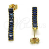 Oro Laminado Long Earring, Gold Filled Style Baguette Design, with Sapphire Blue Cubic Zirconia, Polished, Golden Finish, 02.403.0001.6