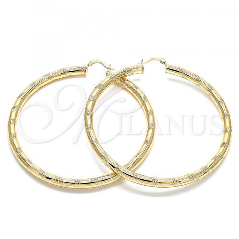 Oro Laminado Extra Large Hoop, Gold Filled Style Hollow Design, Diamond Cutting Finish, Golden Finish, 02.170.0309.80