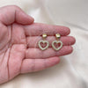 Oro Laminado Dangle Earring, Gold Filled Style Heart Design, with White Micro Pave, Polished, Golden Finish, 02.283.0115