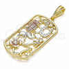 Oro Laminado Religious Pendant, Gold Filled Style Elephant and Owl Design, with White Crystal, Polished, Tricolor, 05.351.0032
