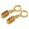 Oro Laminado Long Earring, Gold Filled Style with Garnet and White Cubic Zirconia, Polished, Golden Finish, 02.206.0028