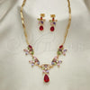 Oro Laminado Necklace and Earring, Gold Filled Style Flower and Teardrop Design, with Multicolor Cubic Zirconia, Polished, Golden Finish, 06.205.0003.1