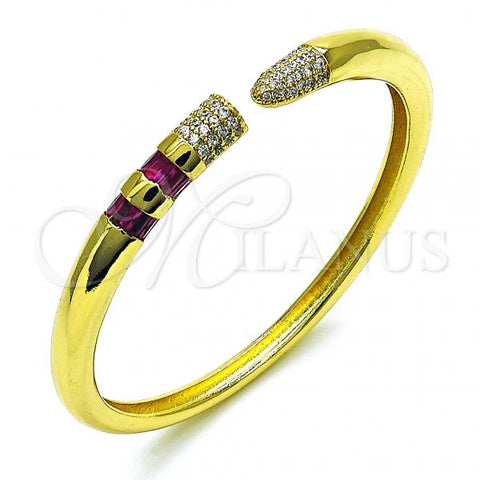 Oro Laminado Individual Bangle, Gold Filled Style with Ruby Cubic Zirconia and White Micro Pave, Polished, Golden Finish, 07.341.0041.1