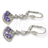 Rhodium Plated Long Earring, with Amethyst Cubic Zirconia and White Micro Pave, Polished, Rhodium Finish, 02.236.0012.7