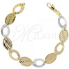 Oro Laminado Fancy Bracelet, Gold Filled Style Diamond Cutting Finish, Tricolor, 5.032.008