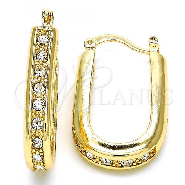 Oro Laminado Small Hoop, Gold Filled Style with White Crystal, Polished, Golden Finish, 02.100.0097.20