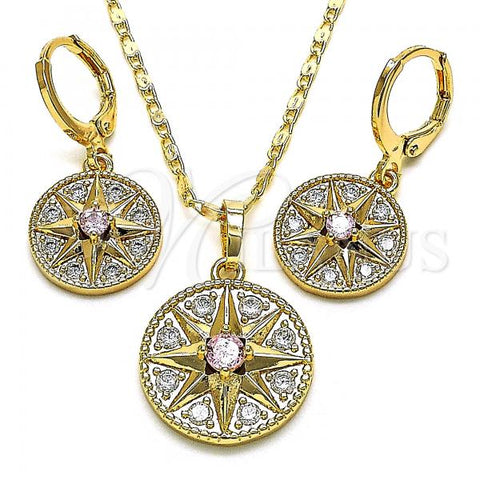 Oro Laminado Earring and Pendant Adult Set, Gold Filled Style Star Design, with Pink and White Cubic Zirconia, Polished, Golden Finish, 10.196.0047