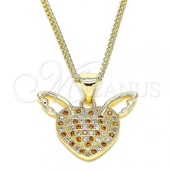 Oro Laminado Pendant Necklace, Gold Filled Style Heart Design, with Garnet and White Micro Pave, Polished, Golden Finish, 04.156.0374.1.20