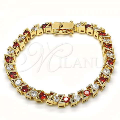 Oro Laminado Tennis Bracelet, Gold Filled Style with Garnet and White Cubic Zirconia, Polished, Golden Finish, 03.210.0078.1.08