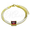 Oro Laminado Fancy Bracelet, Gold Filled Style Rat Tail Design, with Garnet Cubic Zirconia, Polished, Golden Finish, 03.341.0191.3.07