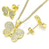 Oro Laminado Earring and Pendant Adult Set, Gold Filled Style Butterfly Design, with White Micro Pave, Polished, Golden Finish, 10.199.0132